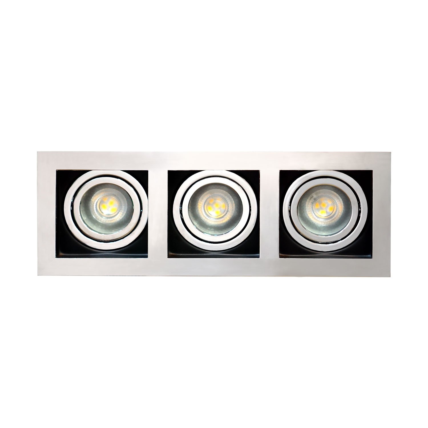 UKEW Triple Head Recessed Ceiling Lights - GU10 LED Adjustable Chrome Finish with Square Black Interior Downlight - Tiltable Spotlights for Bedroom Lounge