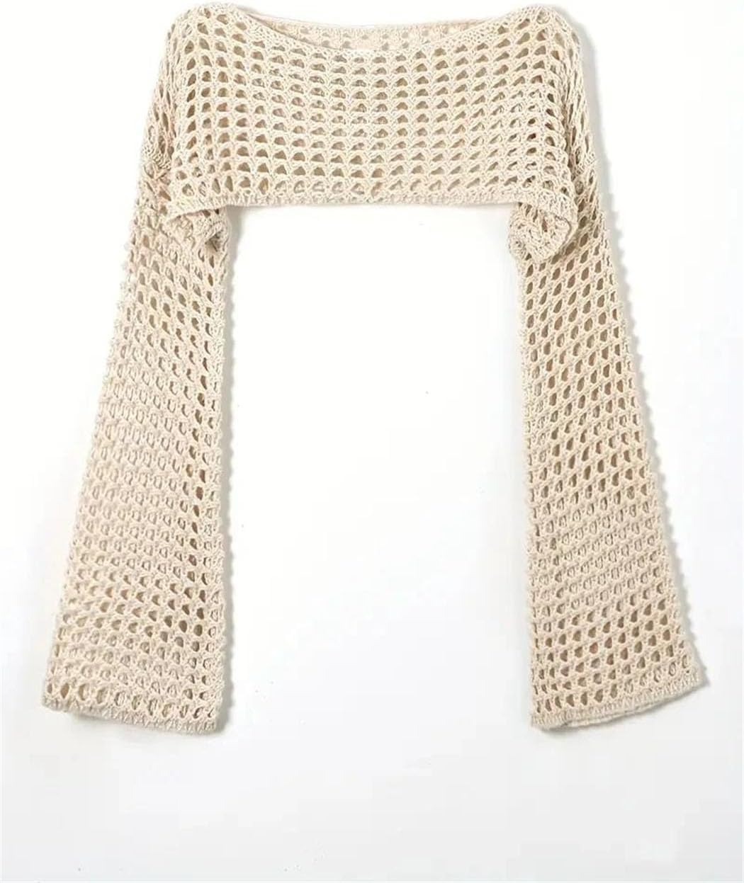Women Crochet Knit Hollow Out Crop Top Long Sleeve Shrug Shoulder Sweater Mesh Cover Ups Y2k Pullovers