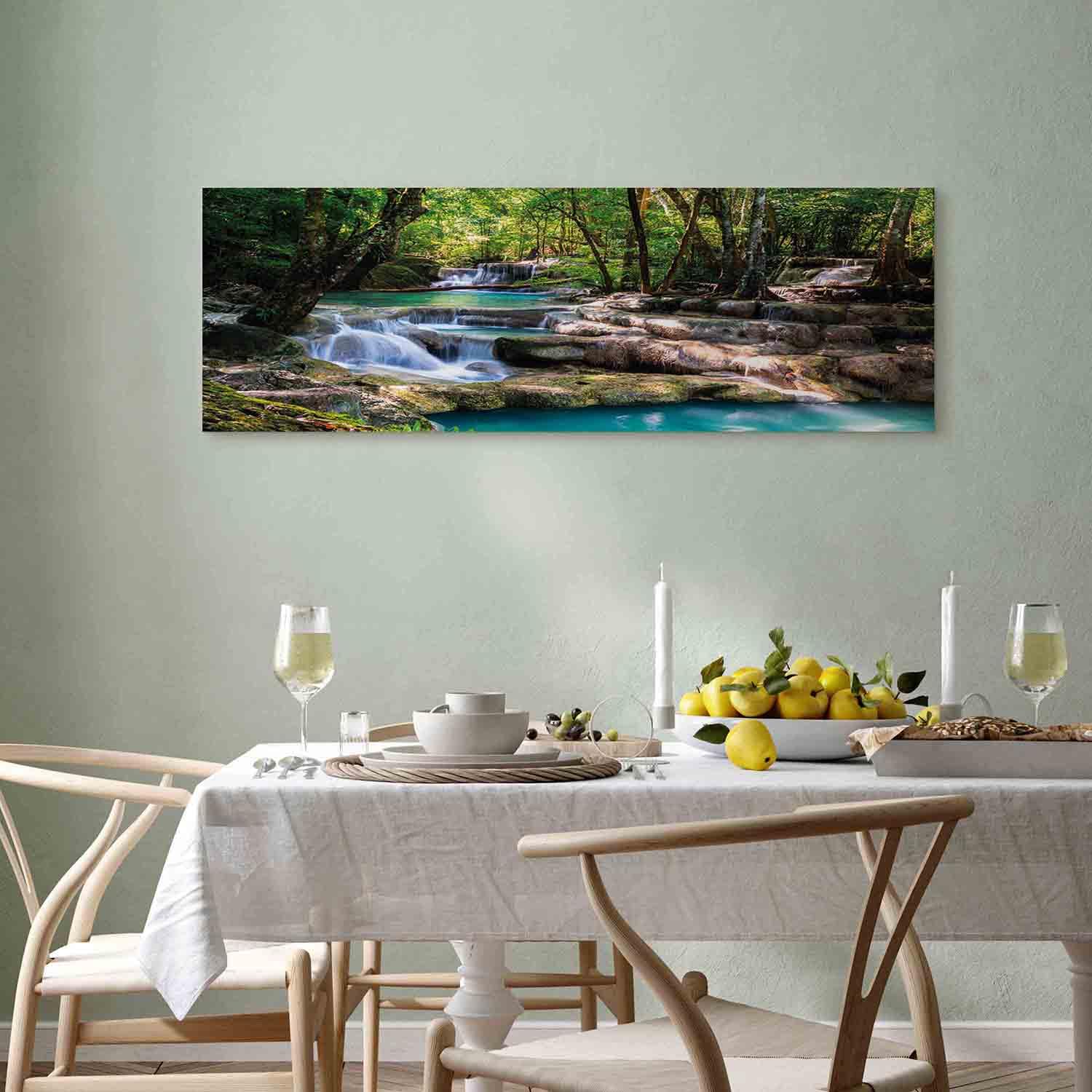 murando - Quadro Cascata Paesaggio 150x50 cm 1 Pezzo Stampa su Tela Strutturata XXL Quadri Moderni Murale Arte Moderno Grafica Decorazioni da Parete Pittura Immagini Decori Natura c-B-0258-b-a