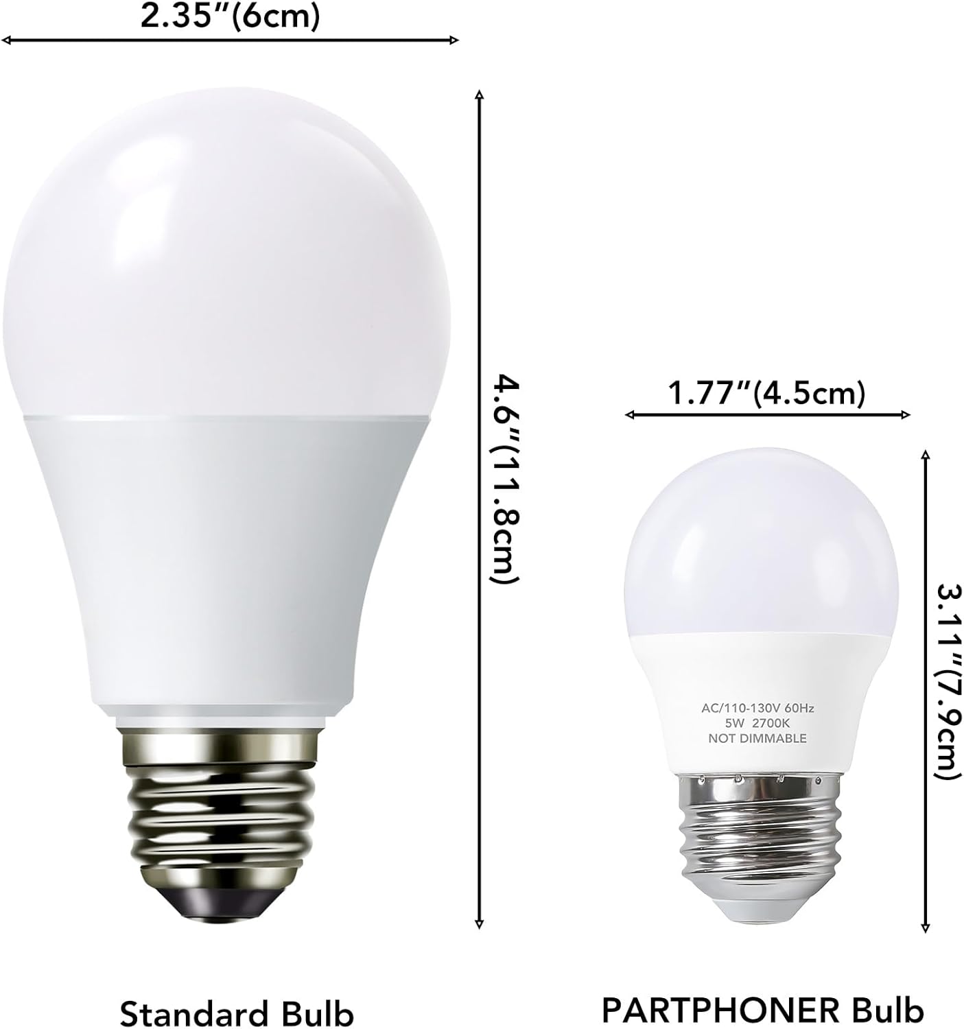 PARTPHONER Small LED Bulb 5W 40 Watt Equivalent Light Bulbs Night Stand Table Lamp Soft White 2700K LED Energy Saving E26 Medium Base for Home Light Lamp, Non-dimmable 4 Pack