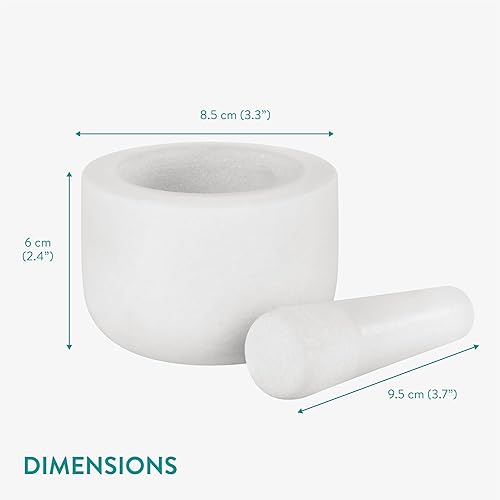 Miniatura 6 de Navaris Juego de mortero y mortero - Mini mortero de mármol blanco y cuenco de mortero - Molinillo de piedra para especias, ajo, nueces, pesto de