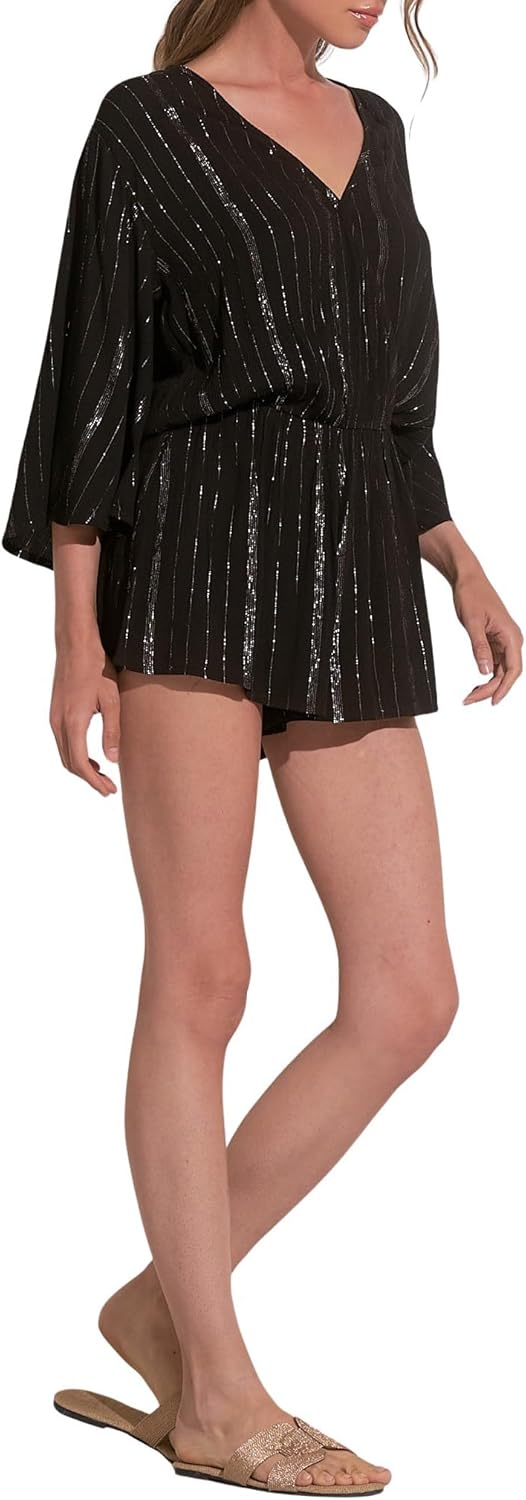 ELAN Women's V-Neck 3/4-Sleeve Flowy Cover Up Romper - Image 5