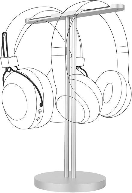 GEEKRIA Aluminum Alloy Dual Headphones Stand for Over-Ear/On-Ear Headphones, Gaming Headset Holder, Desk Display Hanger with Solid Heavy Base, Headphone Stand for Multiple Headphones (Matt Silver)