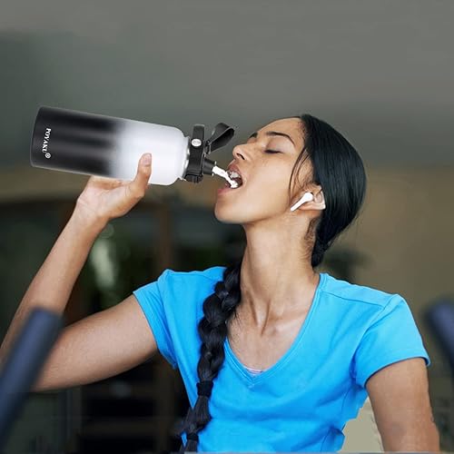 Miniatura 7 de Botella de agua con aislamiento al vacío, de 32 oz, 40 oz, 64 oz y 128 oz con tapa de pajilla y 3 tapas, a prueba de fugas, de acero inoxidable de