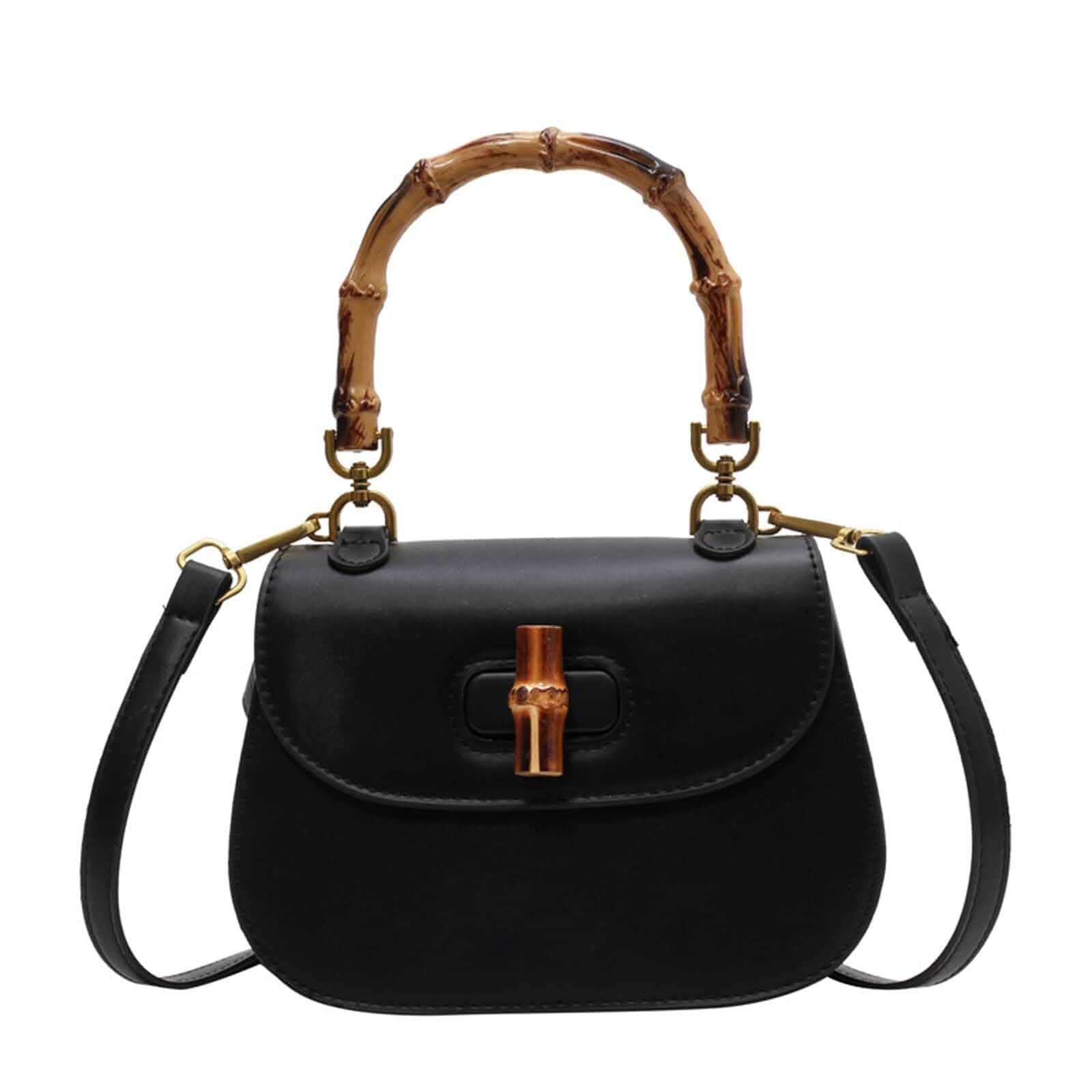 Women's Leather Tote Handbags,Bamboo Shaped Top Handle Satchel Crossbody Bag Vintage Shoulder Bag
