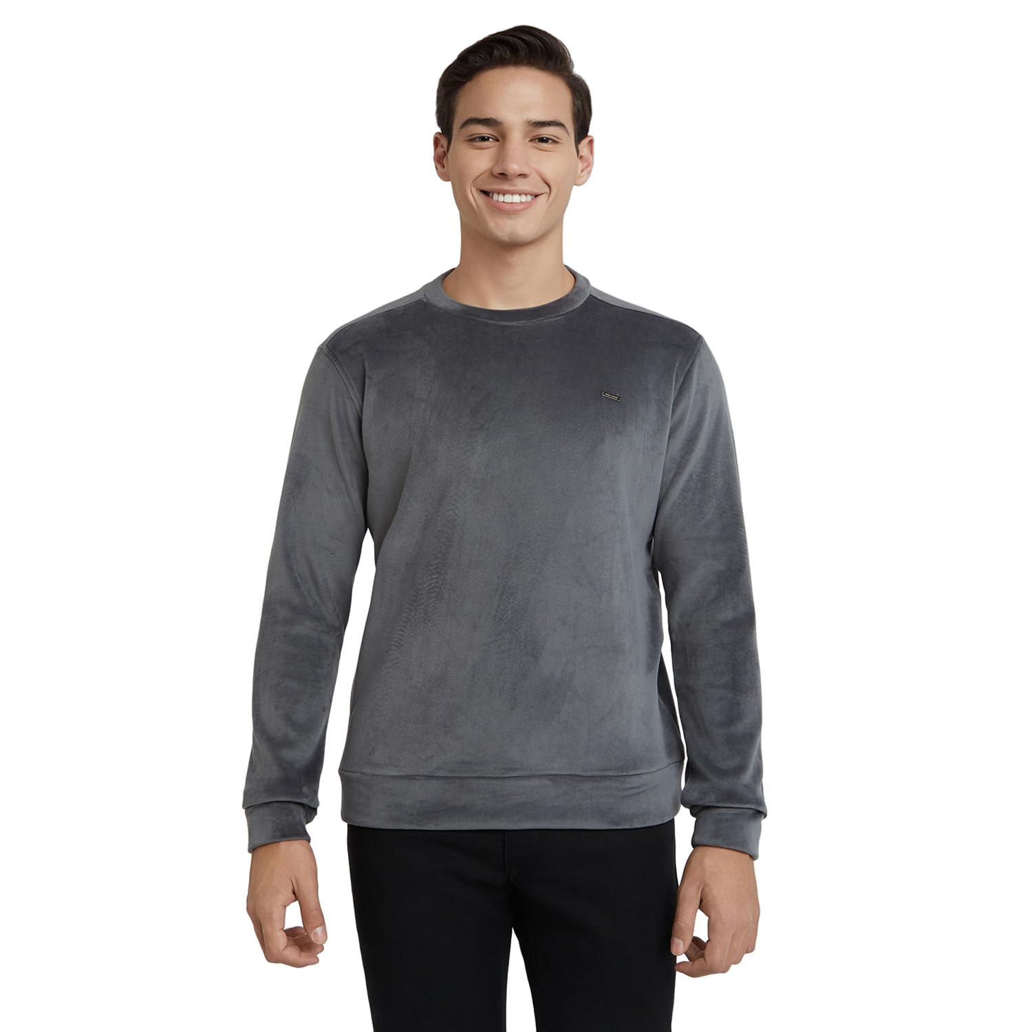 park avenue Men Slim Fit Velvet Pattern Poly Cotton Blend Full Sleeve Round Neck Casual Sweatshirt-picture-27