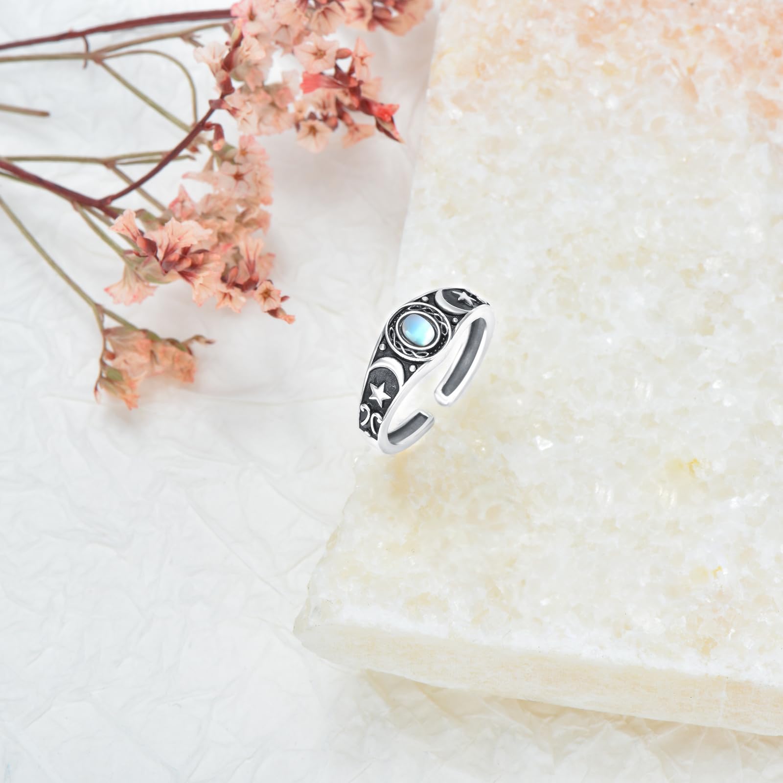 VONALA Anello da donna con pietra di luna, in argento sterling 925, regolabile, anello a mezzaluna aperta, regalo per donne, amici, famiglia