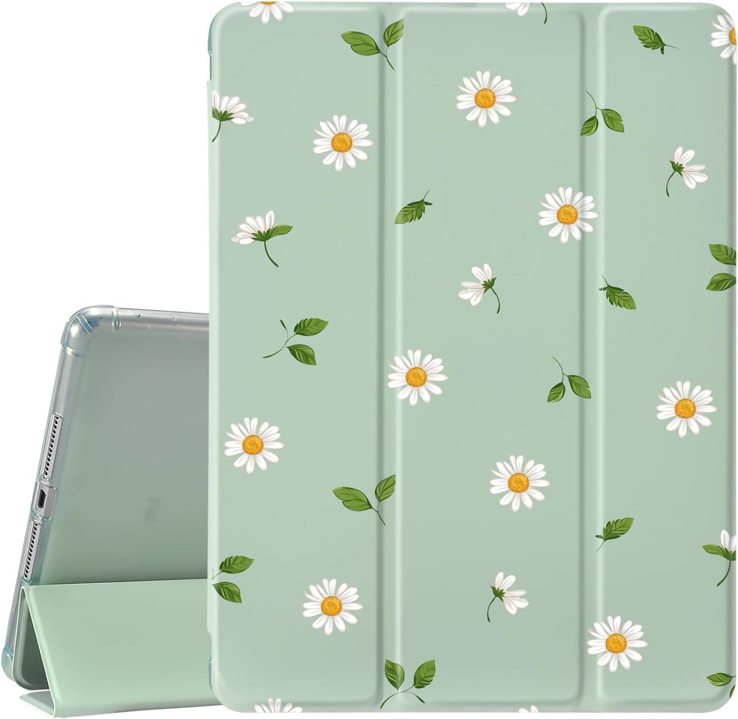 JOYLAND Cute Daisy for iPad 10th Generation Case 10.9 Inch 2022,with Pencil Holder-Premium Shockproof Case with Soft TPU Back Cover & Auto Sleep/Wake,Green Shell