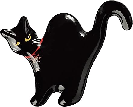 UP UPware Cat Shaped Melamine Serving Platter, Halloween Party Tray, Fun Spooky Black Cat Design, for Candy, Snacks, and Desserts, Black, 16 x 13 Inch