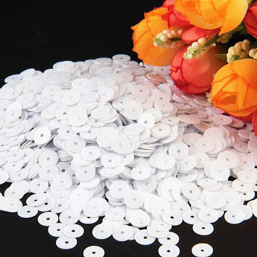 Embroidery Sequins，Mixed Sequins Sequin 3-30mm White Series Color Round Cup Flat Round PVC Sequin s Sewing Wedding Decoration Craft 10g(6mm flat white)