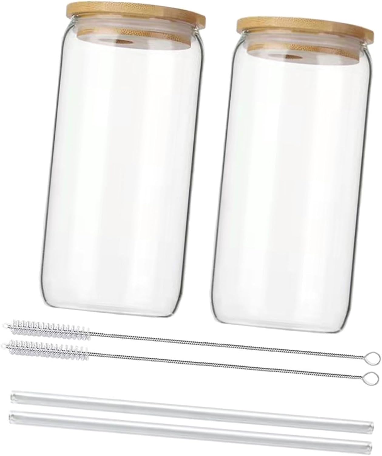 Luxshiny Glass Can Cup Set with Lids and Straws 2-Piece Juice Beverage Glasses for Parties Drinkware for Smoothies and Cold Drinks
