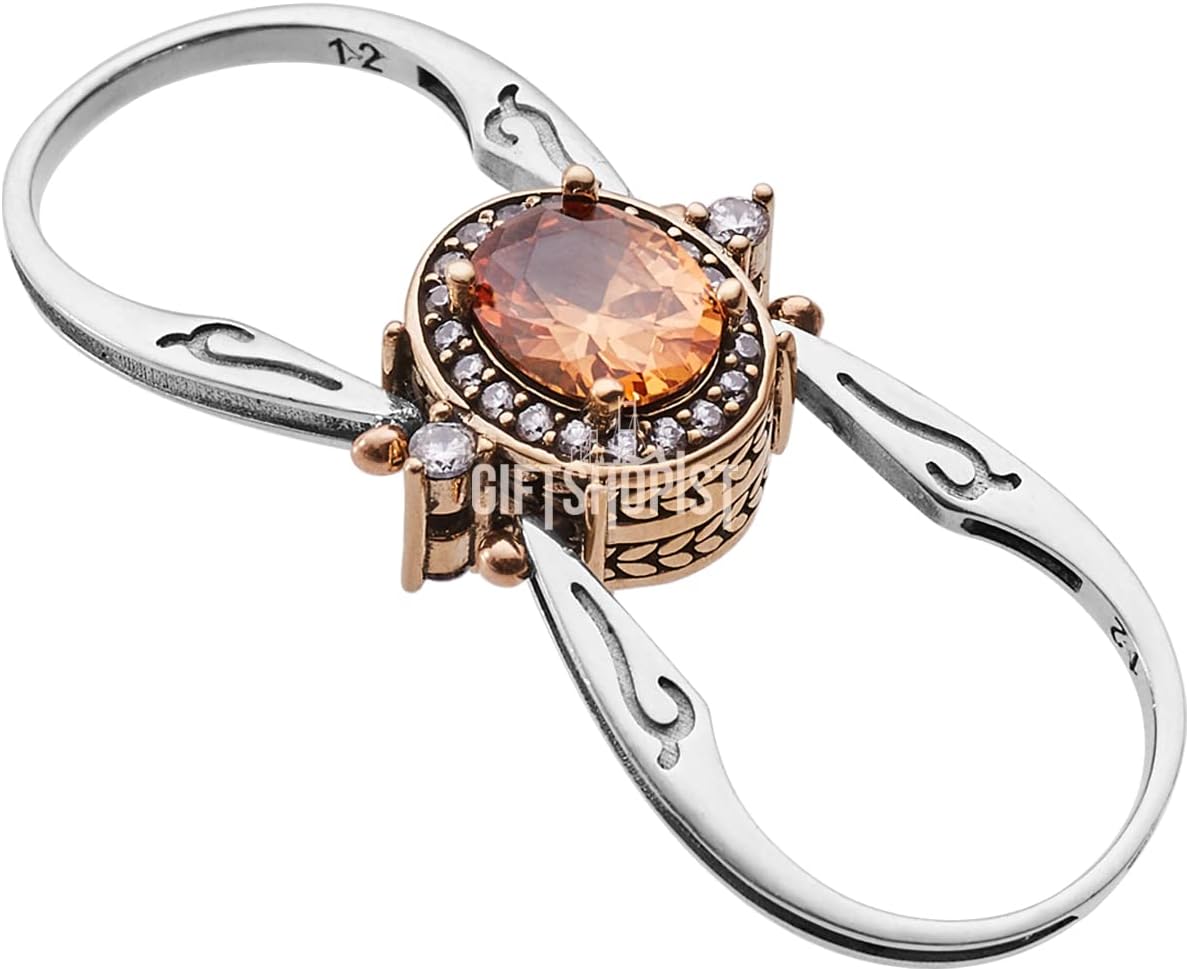 Elegant Reversible 925 Sterling Silver Ring for Women Jewelry - Handcrafted in Turkey, Featuring Oval Cut Champagne Honey and White Topaz 925 Sterling Silver Ladie's Ring All Size