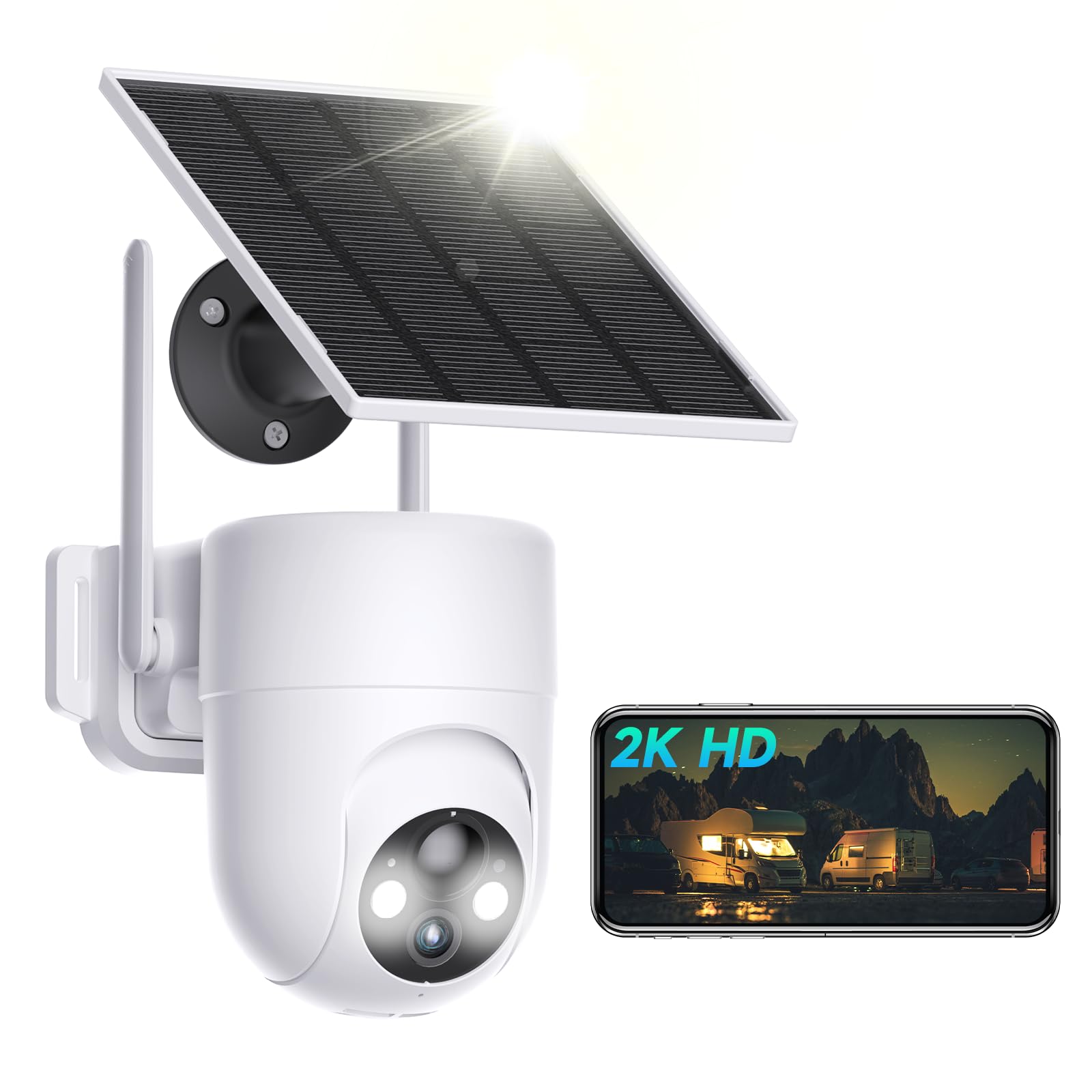 LIWAN Security Cameras Wireless Outdoor, 2K Solar Security Camera Outdoor,360° PTZ Camera Surveillance Exterieur, Battery Powered, Color Night Vision, PIR Detection, 2-Way Talk, 2.4GHz WiFi, 1 Pack