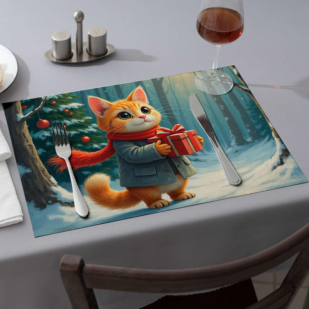 Sets de table chat mignon et cadeau emballé une idée déco idéale pour les fêtes