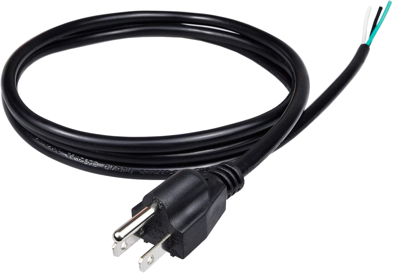 6ft 18 Gauge 3 Prong Heavy Duty Replacement Power Supply Cord Cable 110V 115V 120V Pigtail for Universal AC Appliance, NEMA 5-15 Plug US SJT 18AWG (10A) (Pack of 3)