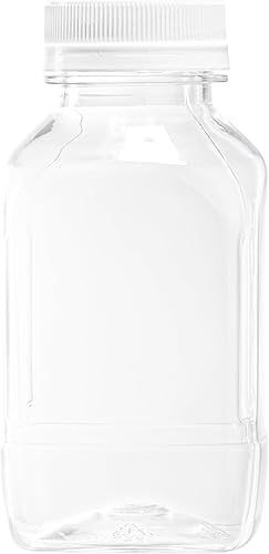 Miniatura 16 de Restaurantware - Botellas de jugo de 8 onzas, 100 botellas desechables transparentes con tapas - tapas blancas de plástico incluidas, botella de