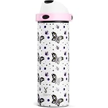 24 oz Insulated Water Bottle with Straw Meoky Stainless Steel Metal Water Bottle with 2-in-1 Lid - Leak Proof, Cold for 24 Hours, Protective Silicone Base, BPA-Free for Sports Travel Car, Nocturne