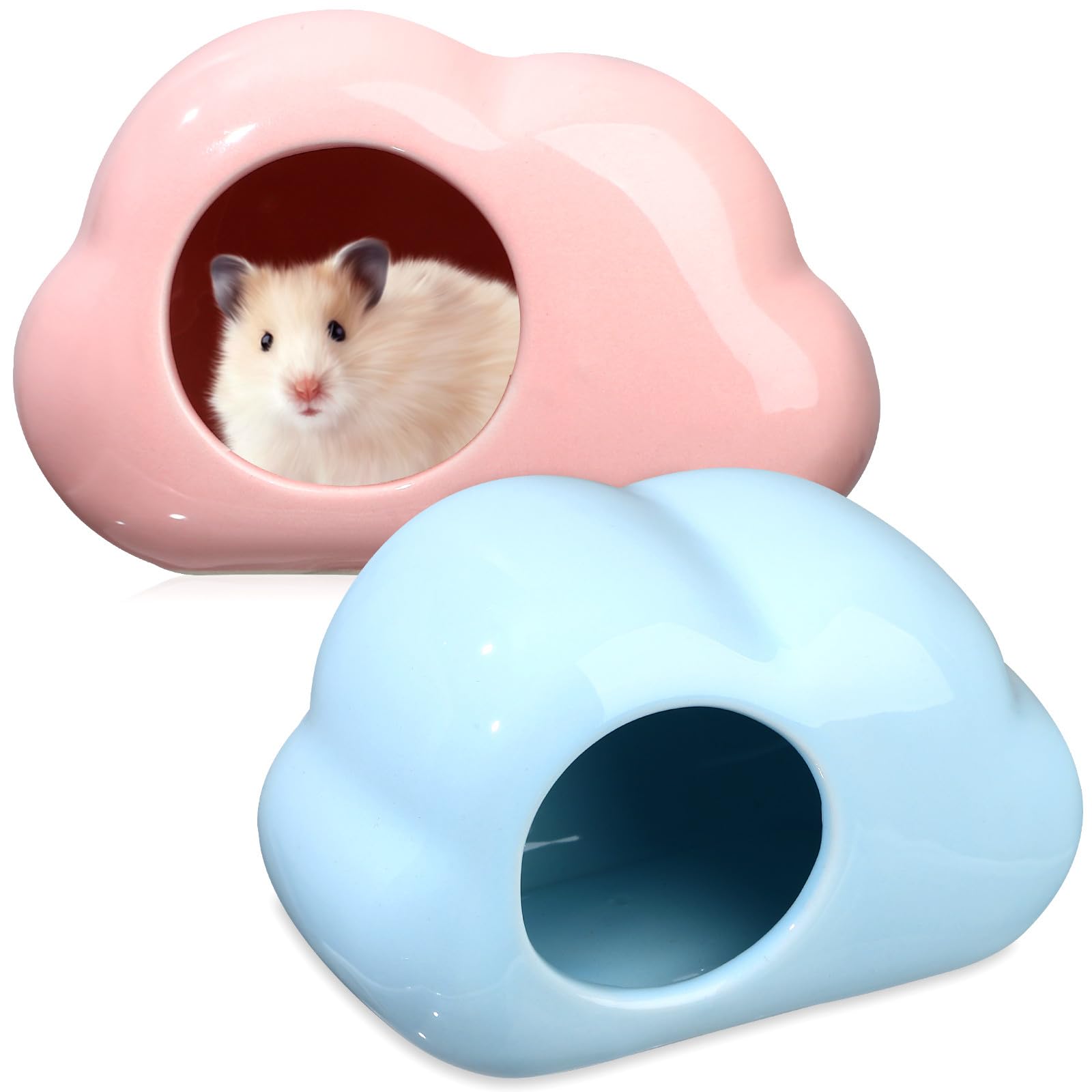 OUNONA 2 Stück Keramik Hamster Kühlbett in Wolkenform Kleintierversteck für Hamster und Rennmäuse als Sommerhamsternest mit Privatem Rückzugsort