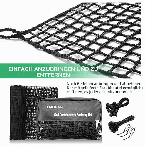 EMEKIAN 3m x 9m Schwarzes Polyester Golf Übungszaunnetz, 400GSM Schwerlast Golfball-Absperrnetz, Tragbares Golfnetz für Drinnen und Draußen, Golf-Schlagnetz, Verstellbares Schutznetz für Den Hinterhof