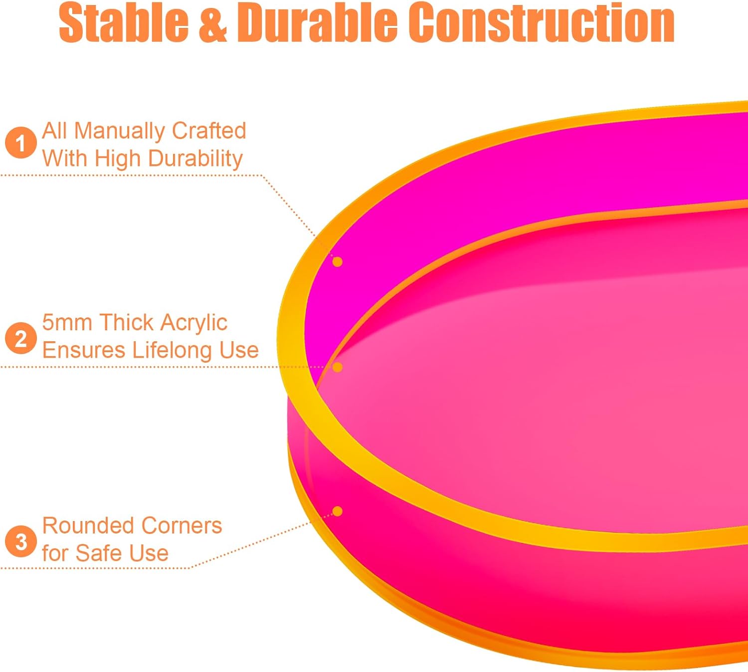 Acrylic Decorative Vanity Tray Perfume Jewelry Trinket Tray for Bathroom Counter Soap Toilet Tank Sink Small Candle Catch All Organizer, 12.6x6.3 Inches, Neon Pink