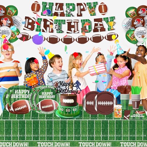 Football Birthday Party Decorations, Football Party Supplies Includes Plates, Napkins, Cups, Banner, Balloons, Tablecloth for Football Birthday Party Football Game Day, Serve 20 - Image 8