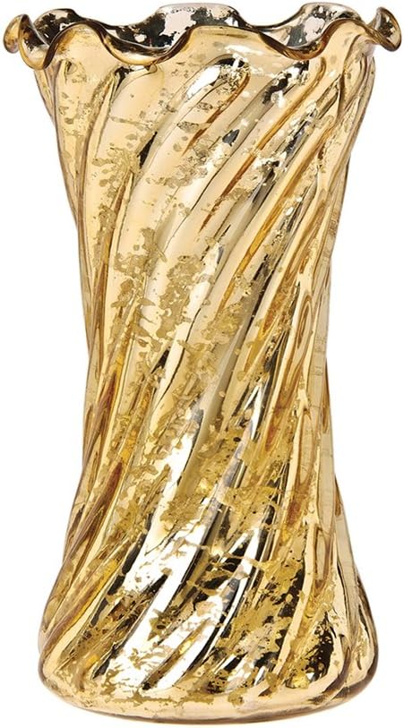 Cultural Intrigue Luna Bazaar Vintage Mercury Glass Vase (6-Inch, Grace Ruffled Swirl Design, Gold) - Decorative Flower Vase - for Home Decor and Wedding Centerpieces
