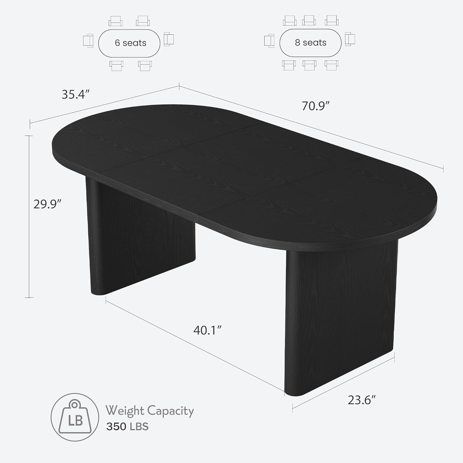 ** Box 1 of 2** **similar to** GarveeHome 70.8 Inch Oval Dining Table for 6-8 People, Long Large Kitchen Table with Thick Sturdy Wooden Base, Farmhouse Dining Room Table for Kitchen, Living Room, Office (Black)