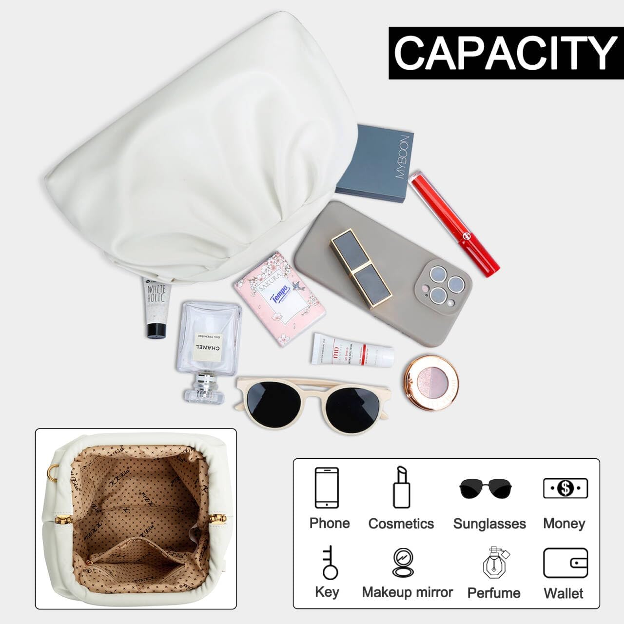 KKXIU Evening Handbag for Women Formal Clutch Purse with Removable Chain Strap Soft Wedding Crossbody Clutch