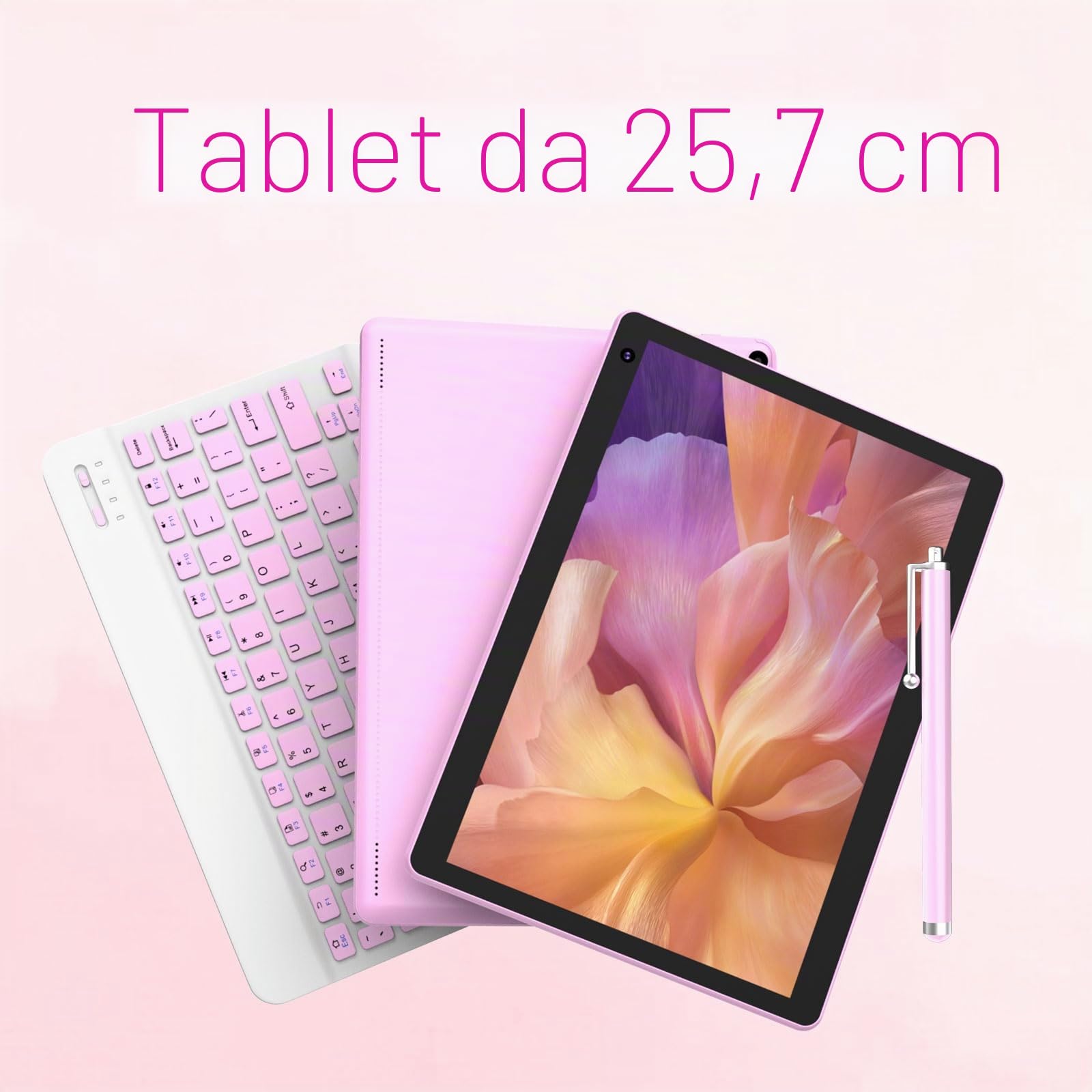 Tablet Android 15 da 10 pollici, tablet 2 in 1 con custodia per tastiera e pennino per mouse, 6 GB di RAM, 32 GB di ROM, 1 TB espandibile, processore Quad Core, WiFi, BT, schermo HD 1280 x 800, 6000