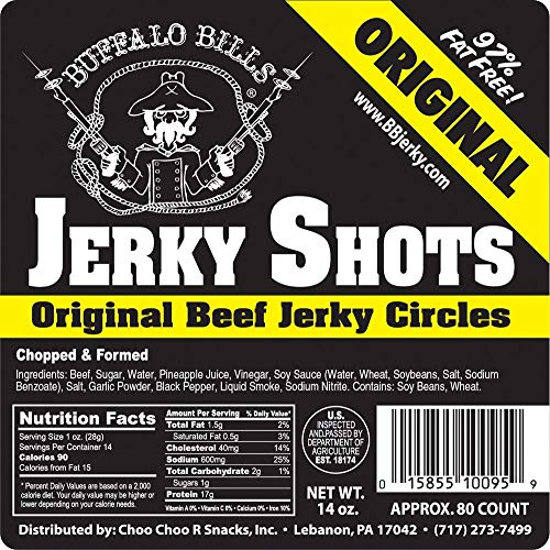 Buffalo Bills 14oz Original Beef Jerky Shots (80 mild flavored beef jerky circles per bag)
