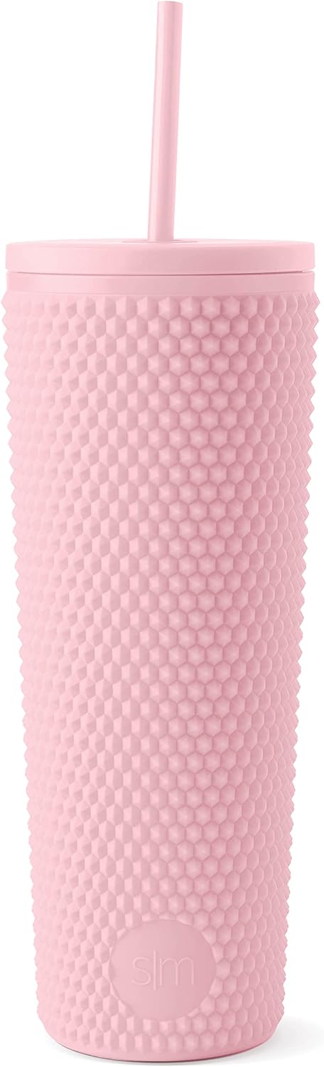 Simple Modern Plastic Matte Studded Tumbler with Lid and Straw | Reusable BPA Free Iced Coffee Cups Double Wall Smoothie Cup | Gifts for Women Men Him Her | Classic Collection | 24oz | Blush - Image 2