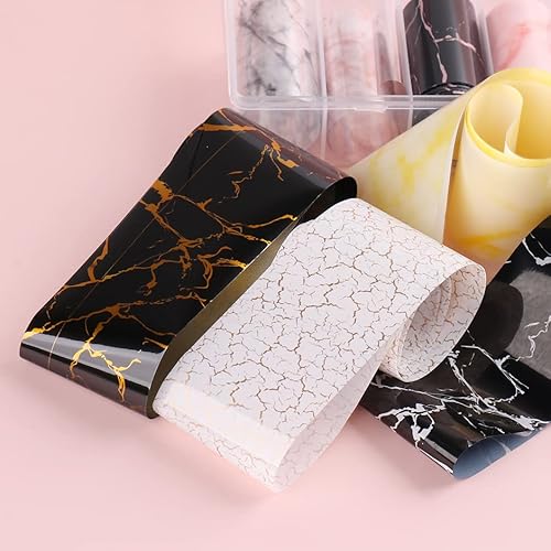 Marble Design Nail Foil Transfer Sets Black White Starry Paper Nail Art Stickers Holographic Gold Foils Adhesive Wraps Nail Art Supplies For Women Manicure 10 Roll/Case (Cx04) #TOP5