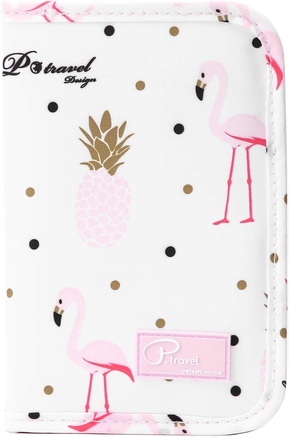 Passport Wallet Holder for Men&Women,RFID Blocking Travel Waterproof Credit Card&Money Bag Multifunctional Family Zipper Passport Case Electronic Storage Organizer (White Pineapple Flamingo)