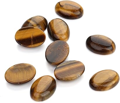 10pcs Yellow Tiger Eye Stone Oval Cabochons Stone Jewelry Round Flat-Back Design No Hole Beads Half Round Charms for Jewelry Making 10x14mm