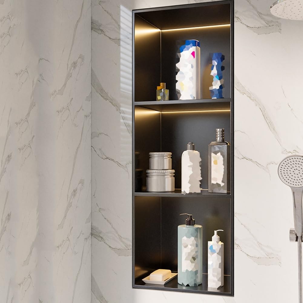 Mensola da bagno in acciaio inox, organizer da incasso per shampoo e articoli da toeletta, facile installazione, design durevole per bagni moderni