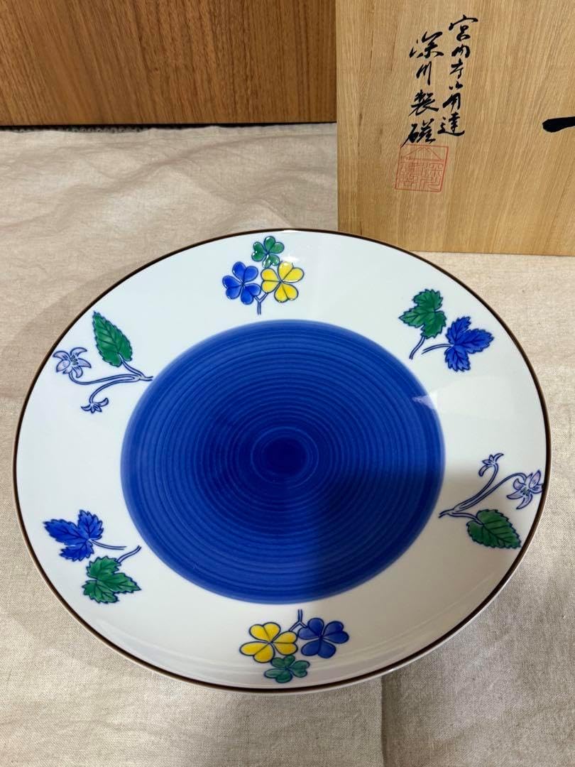 深川製磁 高級ライン 百年庵 大皿 豆彩草葉文 1枚 木箱入り