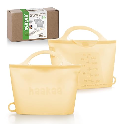 Miniatura 10 de Haakaa Portátiles - Bolsas esterilizadoras de vapor de silicona para microondas, para viajes, bolsas de vapor reutilizables de silicona de Gris, 2