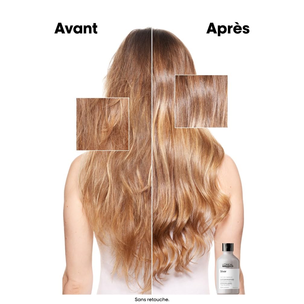 L'OREAL PROFESSIONNEL - Shampoing Déjaunissant Silver - Homme & Femme - Apporte Éclat, Douceur & Brillance - Pigments Violets - Cheveux Gris & Blancs - 300 ml