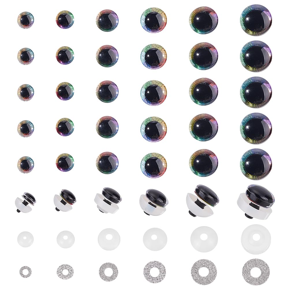 PH PandaHall - 24 Yeux De Sécurité Noirs Avec Cils 6 Tailles (12-24 Mm) + Rondelles – Parfaits Pour Amigurumi, Peluches & Animaux Au Crochet Yeux Sécurité 12mm à 24mm