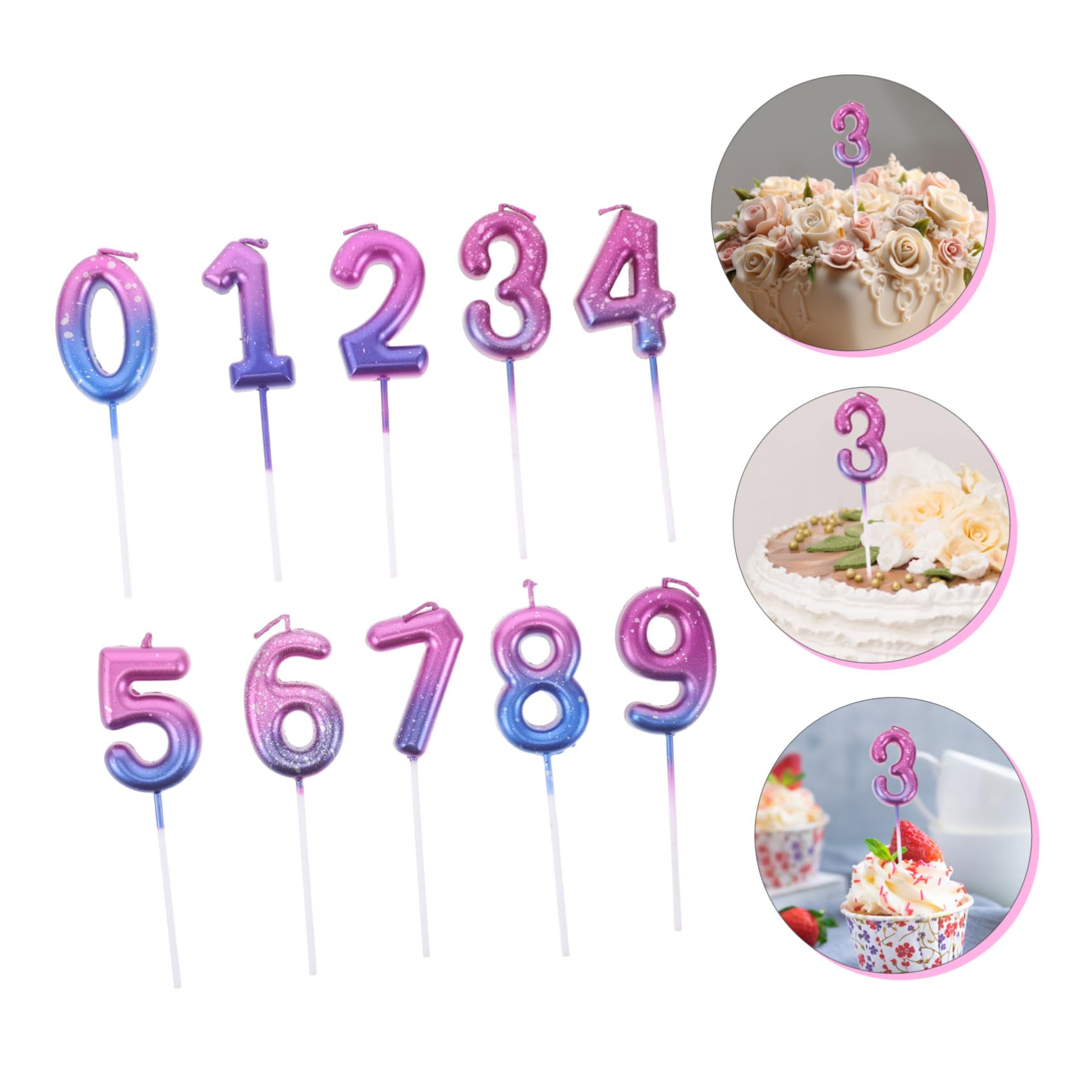 10piezas Velas Digitales de Estrellas Velas de Cumpleaños Números Decoración Degradada de Temática Espacial para Tartas de Cumpleaños y Fiestas Especiales