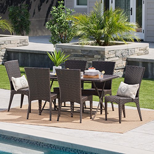 Christopher Knight Home Astra Outdoor Wicker Dining Set With Foldable Table, 7-Pcs Set, Multibrown #TOP21