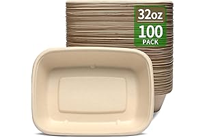 100 Pack 32 oz Large Rectangle Paper Bowls for Taco Salad