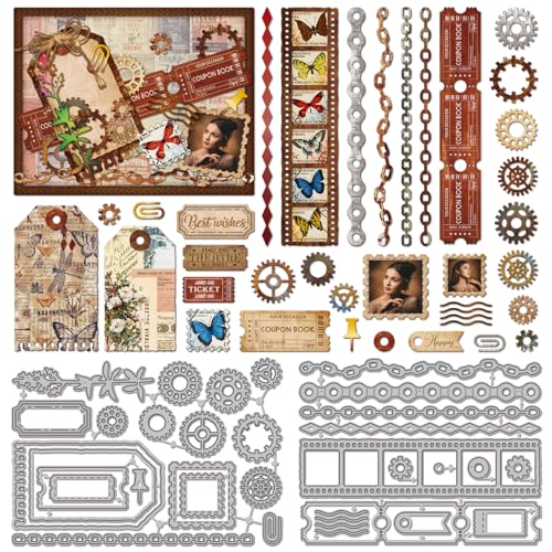 GLOBLELAND Film Gear Cutting Dies Chain Bookmark Metal Die Cuts Ticket Postage Cutting Embossing Templates for Scrapbooking Crafts Paper Cards Making