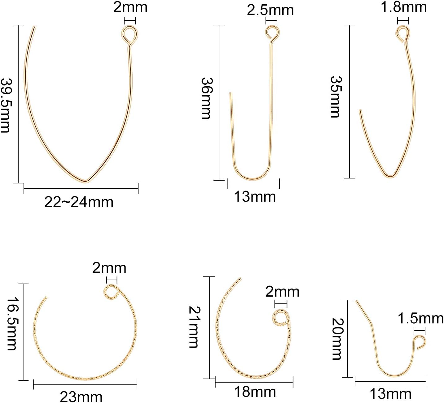 BENECREAT 60PCS 18K Real Gold Plated Earring Hooks Ear Wires, Open V Shape Earring Findings, Textured Arc Dangle Hook Earrings for DIY Jewelry Making Craft - Image 3