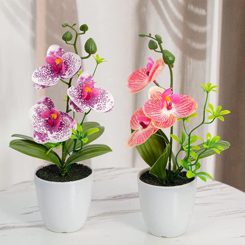 Amazon｜ミニ蘭ポットフラワー プラスチック花瓶付き 観葉植物 造花