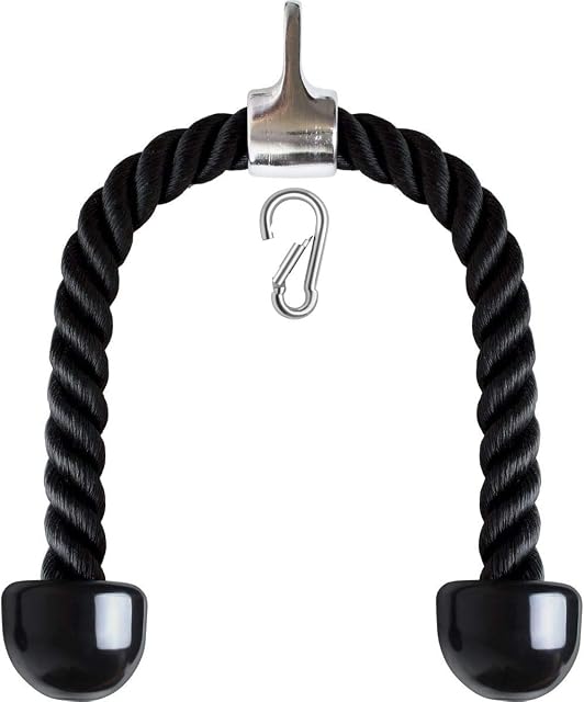 COREZONE Premium 70cm Tricep Pull Down Rope with Steel Carabiner - Lat Pull down Rope, Steel Buckle, Bicep Pull Cable Workout Rope, Cable Machine Attachment