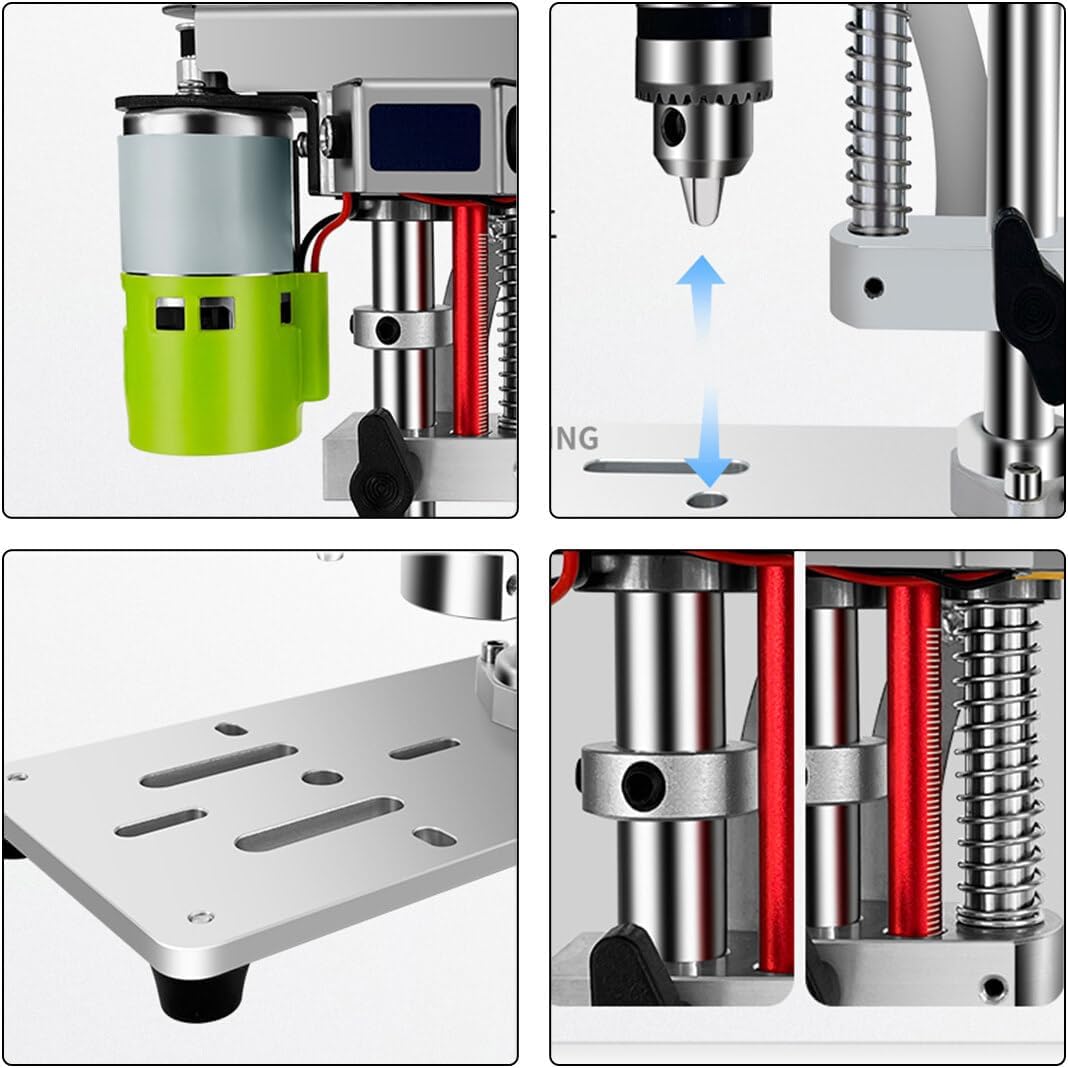 Mini Drill Press, Variable Speed, 12-24V, Precision Drilling Machine, B10 Chuck, 10mm Max Capacity, 7 Speeds, Drill Press, Drill