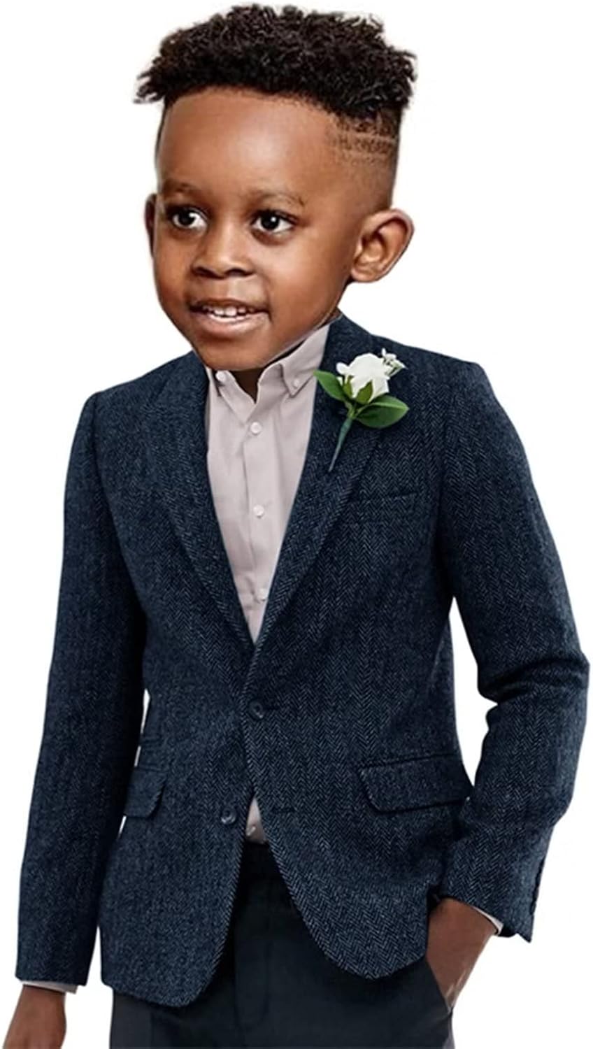 Boys Suit Wedding Tuxedo Jacket Vintage Herringbone Coat for Kids Wool Winter Warm Lapel Blazer Child