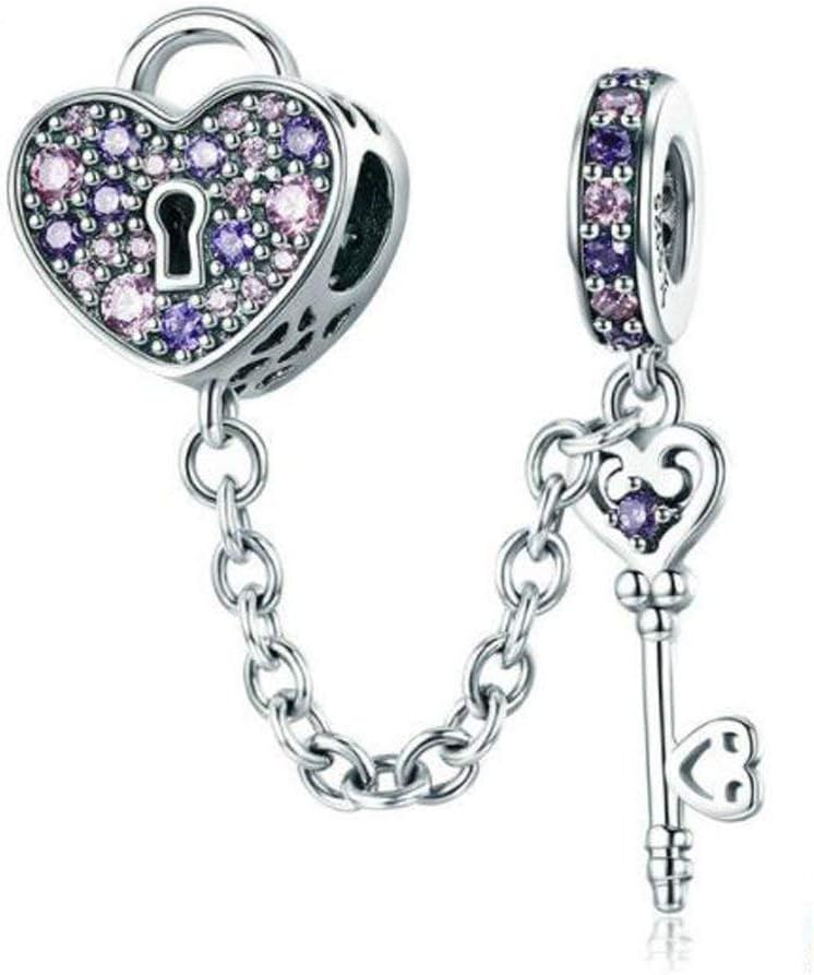 Love You Lock Key fit Pandoras Charms Bracelets 925 Sterling Silver Charms Dangle Heart Beads for Women (Lock Key Charm)