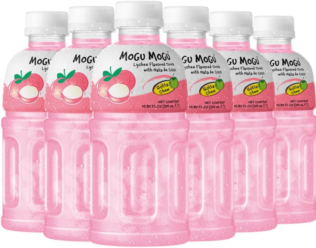 (Pack of 6) - Lychee Juice with 25% NATA De Coco (coconut jelly) | Energy Booster |Full of Fruit Fibres|No Added Preservatives and Colours|Juice Bottles Made for Adults and Kids-320ml.